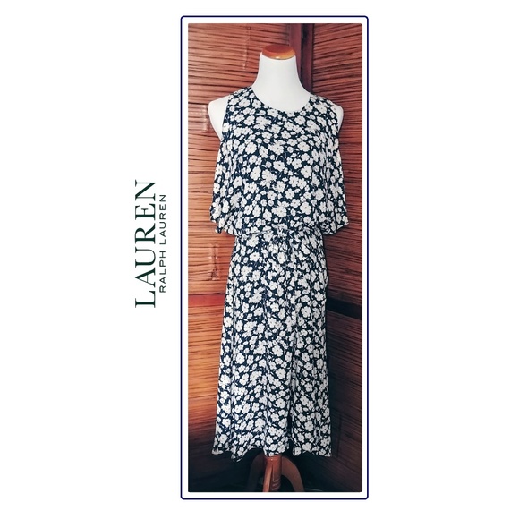 Ralph Lauren Dresses & Skirts - Ralph Lauren Navy Floral Cold Shoulder Dress Sz 12